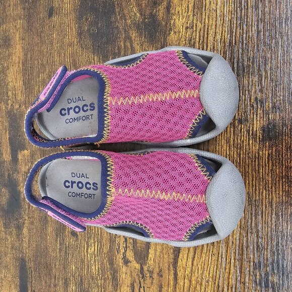 Crocs Swiftwater Sandals Pink Kids Girls Size C7 Water Beach Shoes Adjustable - Picture 4 of 6